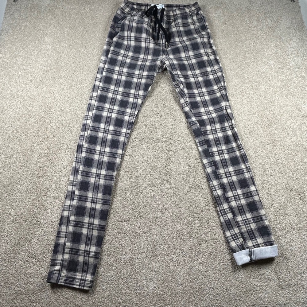 Urban Outfitters Mens Plaid Jogger Pants Black Cream Checkered Slim Fit Small